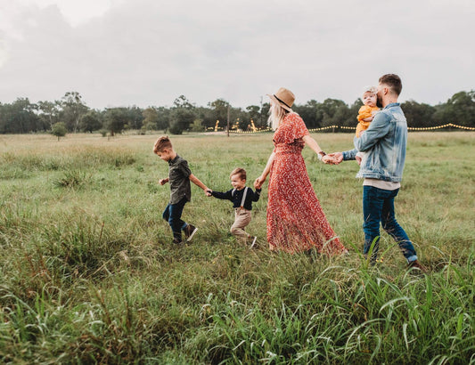 Family walking together exploring