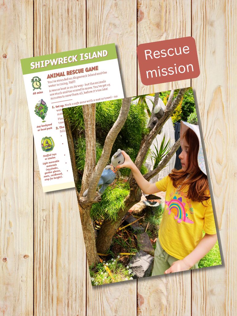 Gumnut Trails Backyard Adventure Guide animal rescue game example - child saving toy koala picture. 