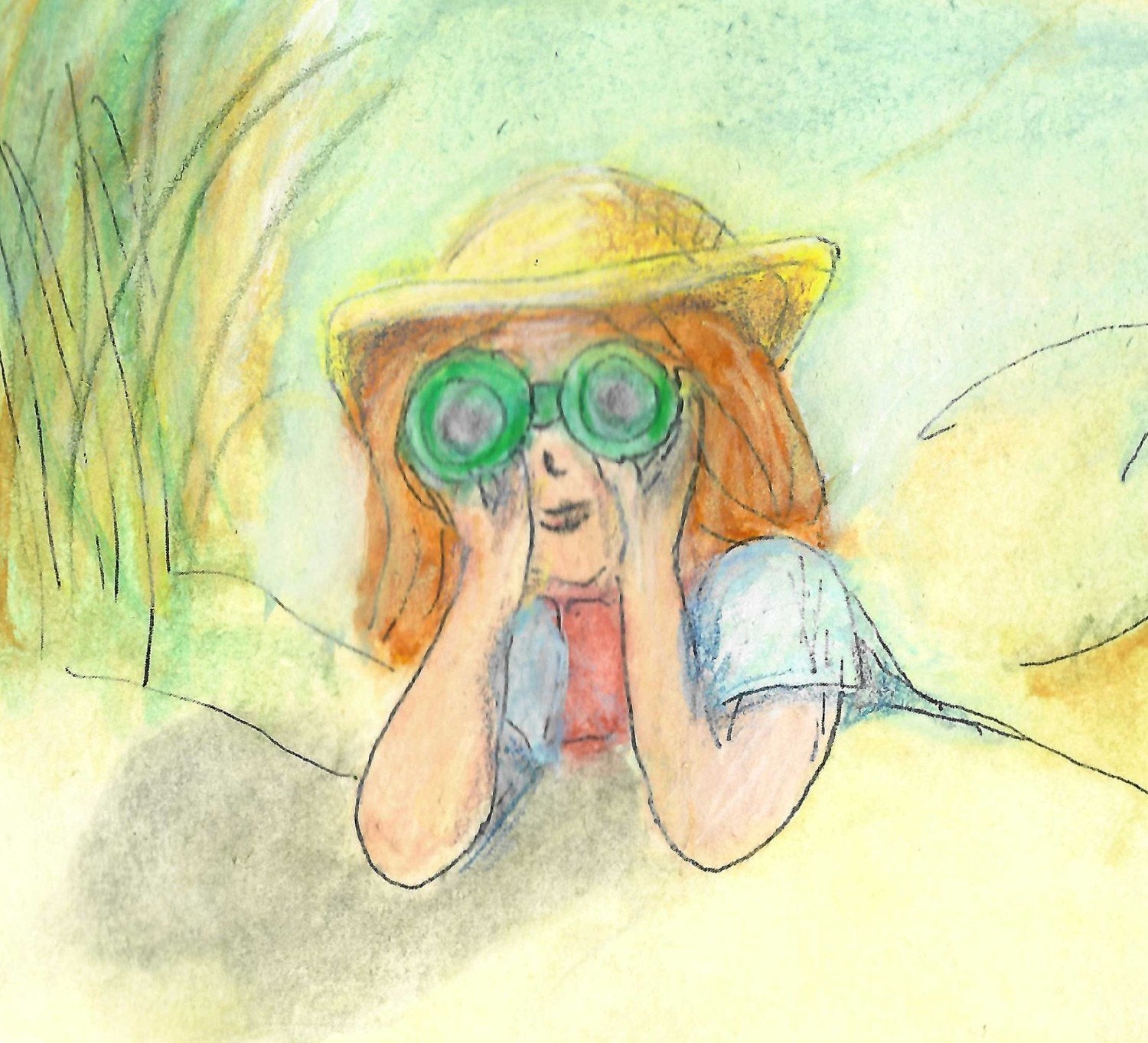 Girl with binoculars illustration