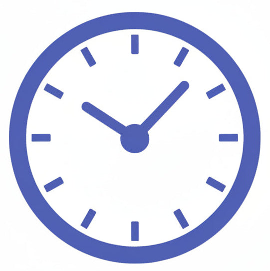 A round blue wall clock with a thin black outer frame and black hands, featuring a minimalist analog face.