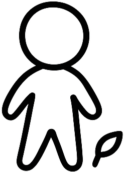 Black outline of a person with a leaf on a white background